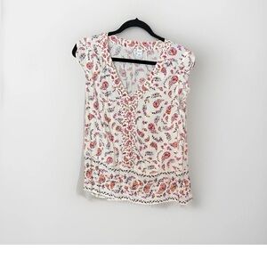 Old Navy Floral V-Neck Blouse - White and Pink
